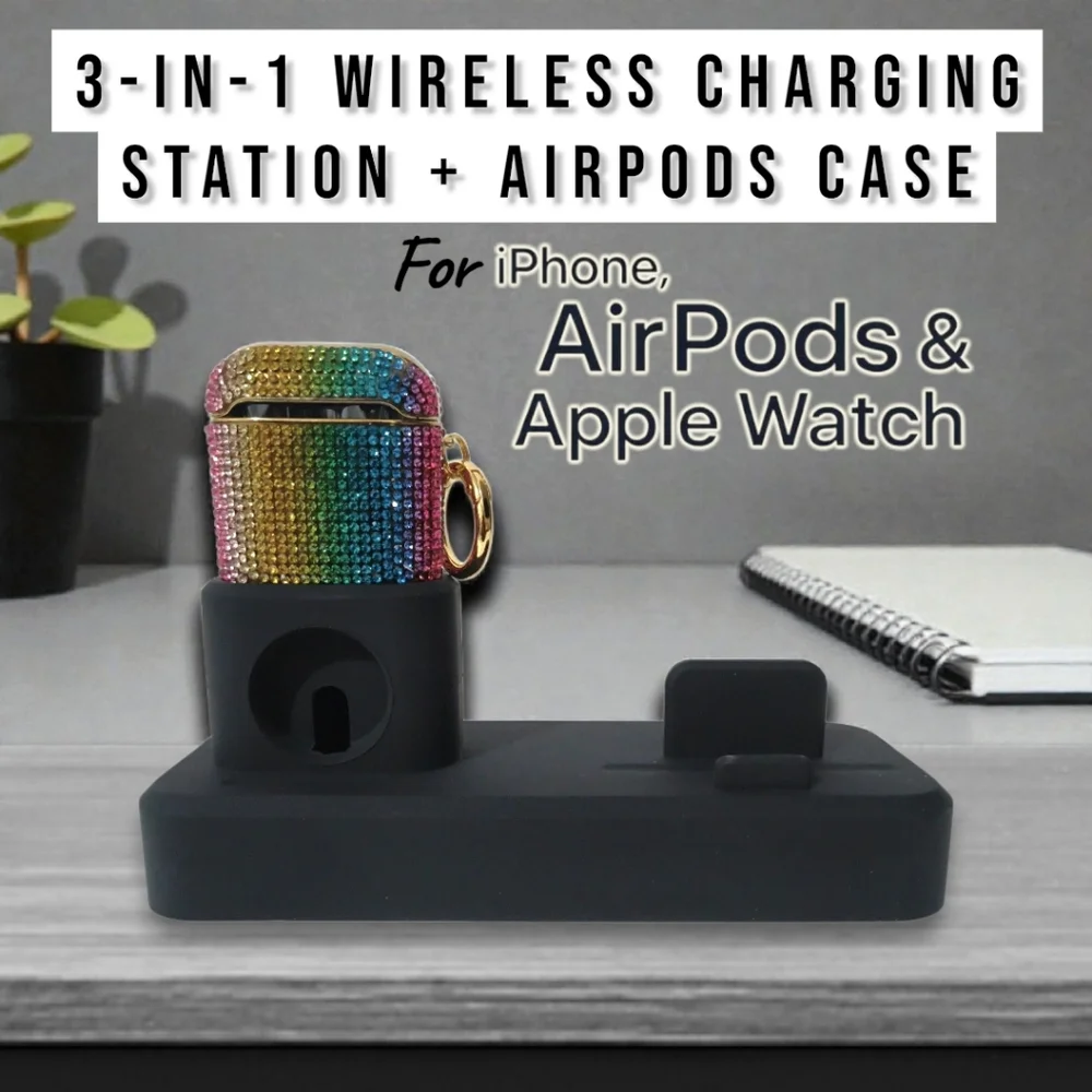 🌻 Apple Charging Station Rhinestone AirPods Case 4 Apple Watch & iPhone